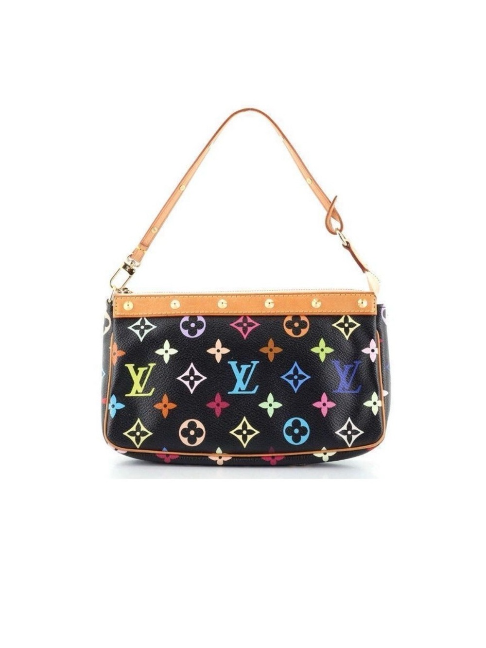 Louis Vuitton Black Multicolor Monogram Mini Wristlet with Tan Trim